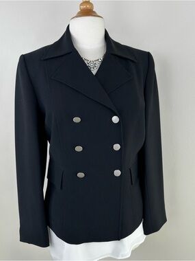 Grace Dane Lewis Classic Double-Breasted Black Blazer Jacket Sz 12P